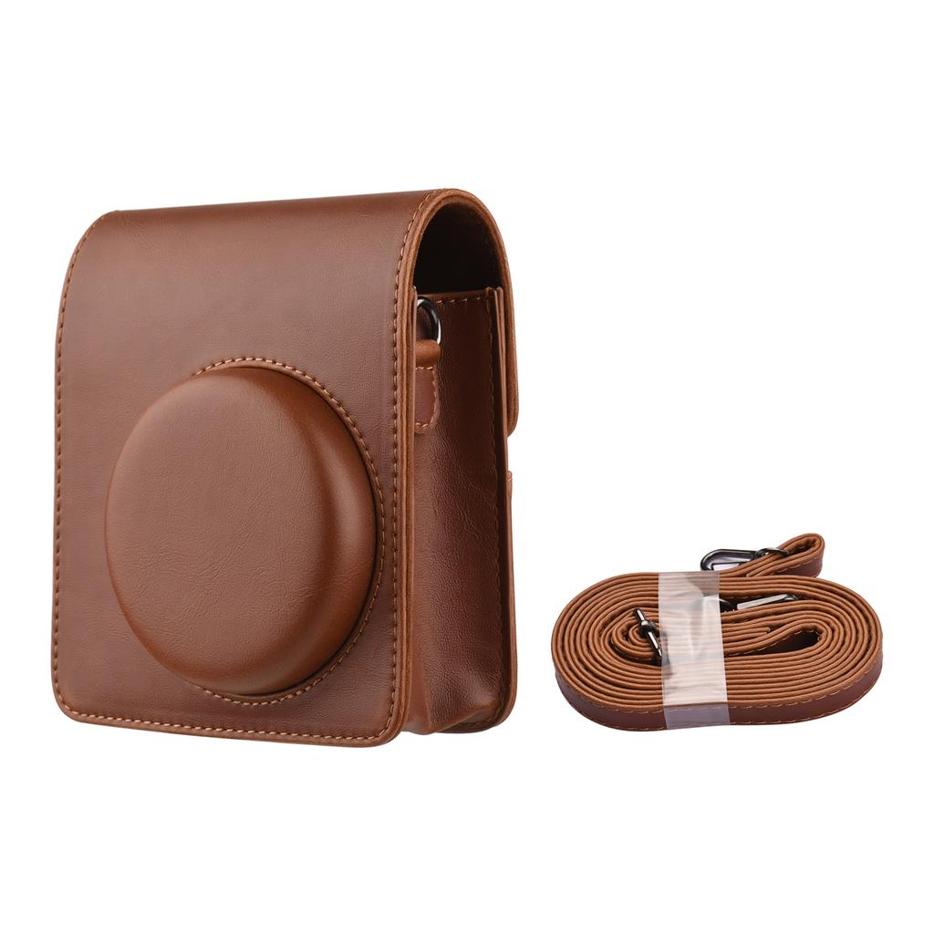 Custodia In Pelle PU Per Fotocamera Instax Mini 12 | Borsa Protettiva Con Tracolla Regolabile E Copriobiettivo Rimovibile, Colore Marrone, Stile Vintage - 5