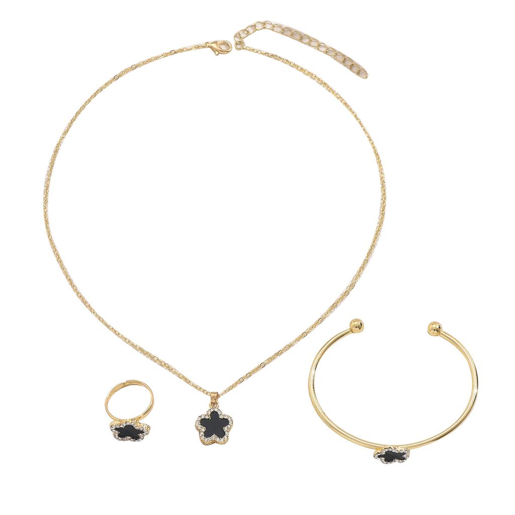 Wind Ladies Necklace Bracelet Set Plum Blossom Set Diamond Design Earrings Open Ring Premium Sense