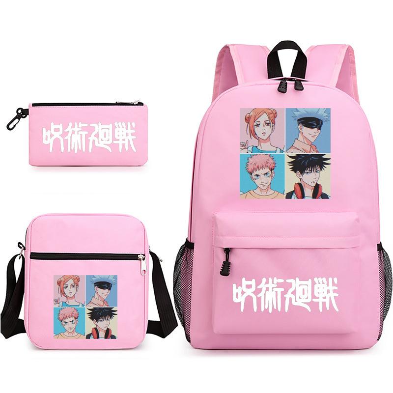 Large Capacity Schoolbag with Shoulder Strap; Student Three-piece Pencil Case Set