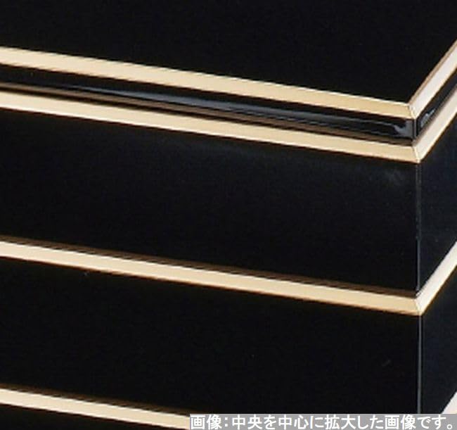 Outdoor Lunch Box Made in 3 Diamond Black Rim with x x J-kitchens (Lunch Box) Japan, Tiers, 6.5 inches, Pattern, Gold, 19.7cm 19.7cm 18.5cm