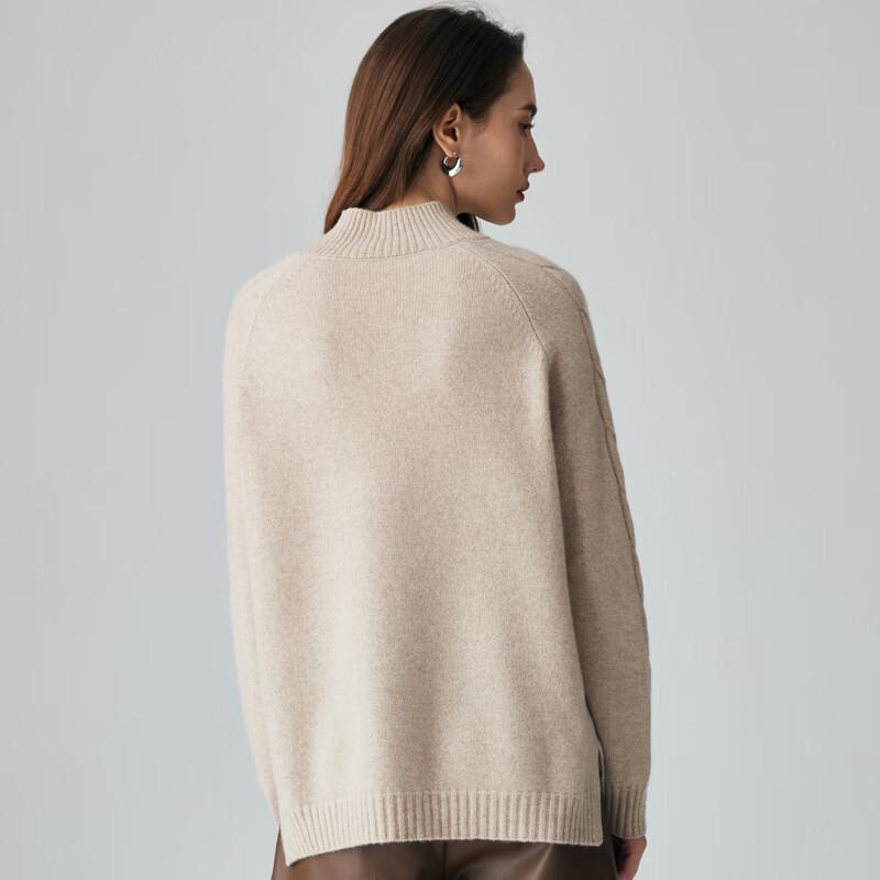 Paluo 2025 Autumn/Winter Women's 100% Cashmere Semi-High Collar 3D Cable Knit Sweater