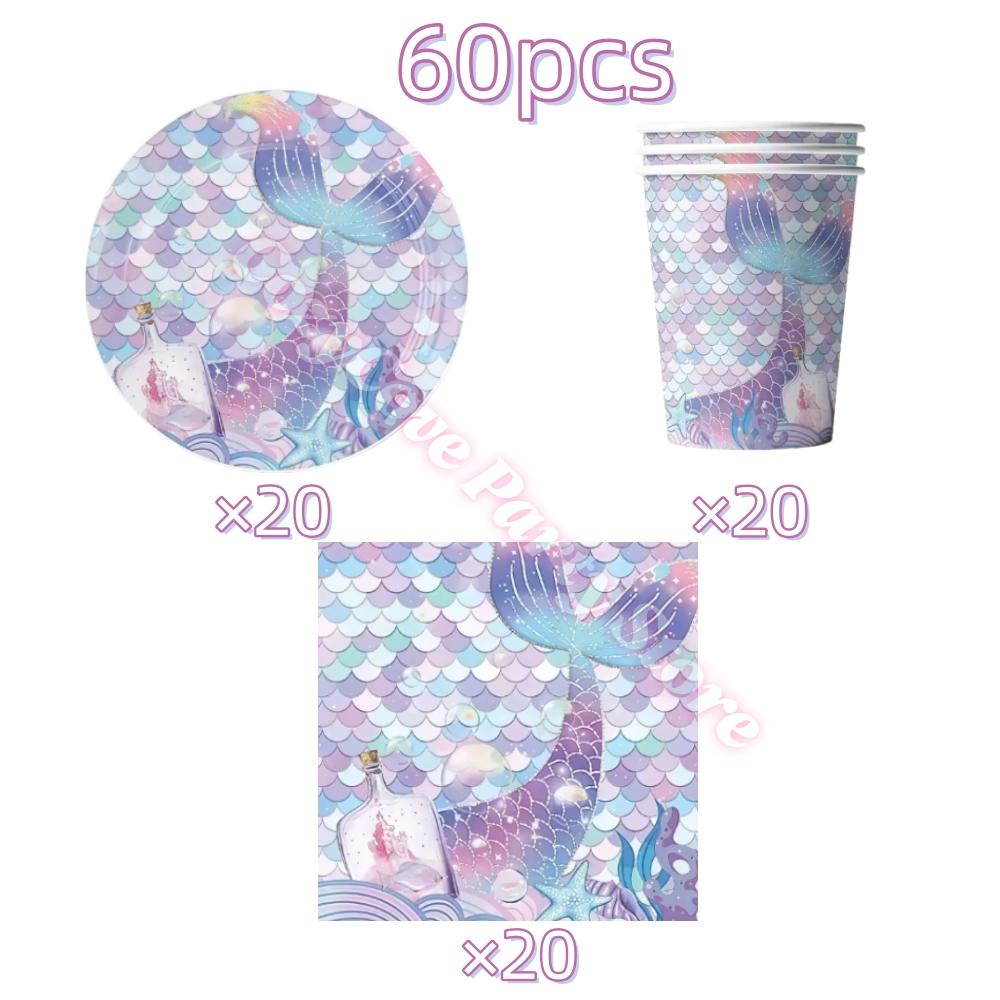 Mermaid Birthday Party Decoration Tableware Set Gradient Mermaid Plates Cups Napkins Balloons For Kids Girls Party Favors Gifts