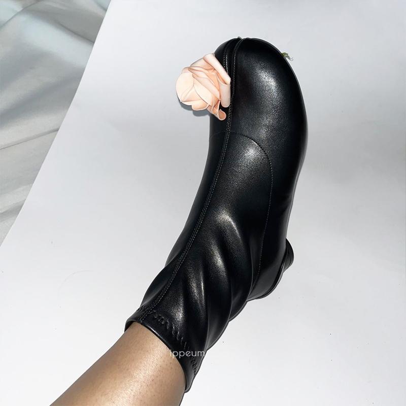 IPPEUM Tabi Boots For Women Black Pu Leather Plus Size 44 Ankle Boots Split Toe Tabis Botas