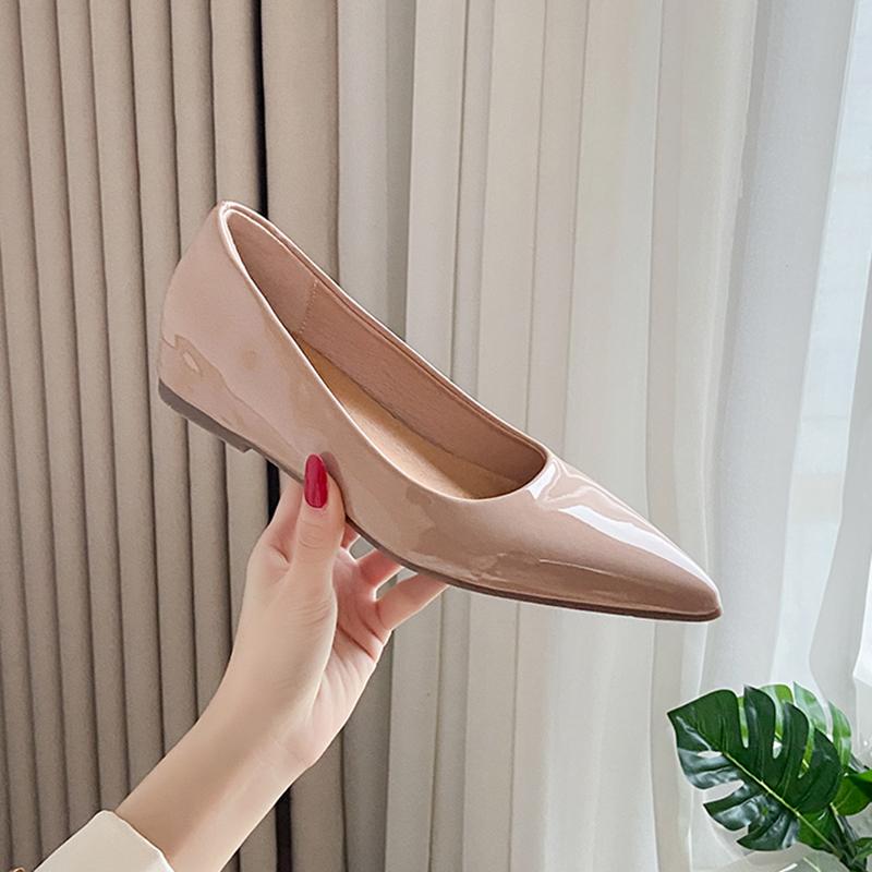 Pointed Toe Patent Leather Office Driving Shoes Women Low Heels 5cm Internal Height Increasing Shoe Fashion Flats Women Shoes