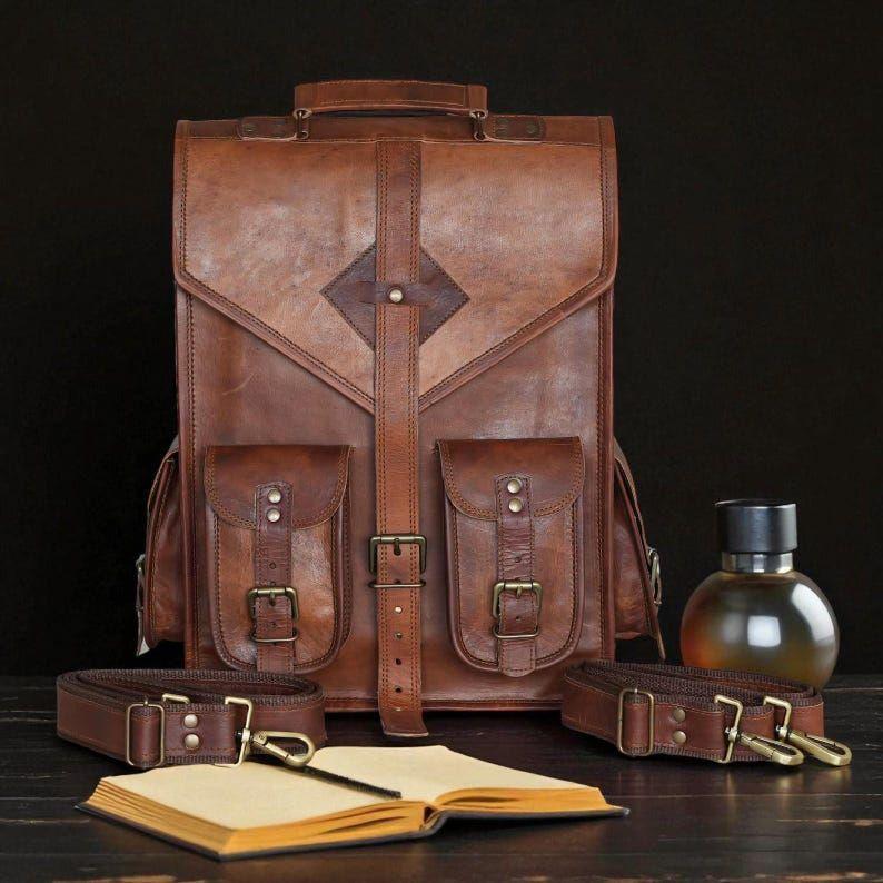 

Рюкзак-мессенджер из натуральной кожи ручной работы – Конвертируемая сумка для ноутбука из натуральной козьей кожи для мужчин и женщин 16 x 12 x 5 in