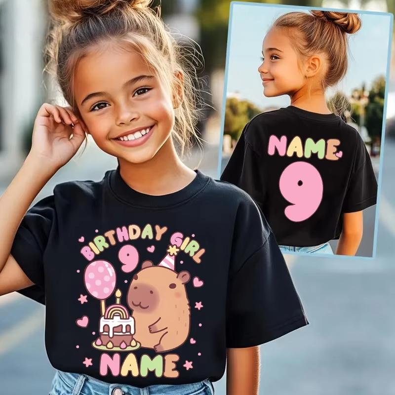 Birthday Kid Clothes Cartoon Capibara Graphic Tshirt Short Sleeve Girls Boys Tee for Birthday Party Clothing 1-10th Children Top