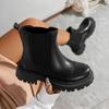 Casual Solid Black Pu Chelsea Boots Women 2025 Winter Round Toe Thick Bottom Low Heel Ankle Boots Motorcycle Shoes Women