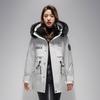 Yiliteng Women's Mid-Length Hooded Down Jacket with Raccoon Fur Trim