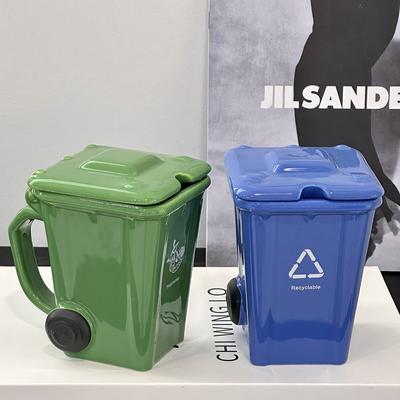 Creative Ceramic 3D Recycling Bin Mug Shape Garbage Trash Can Coffee Cup Trash Can Modeling Cup Personality Funny Ceramic Cups