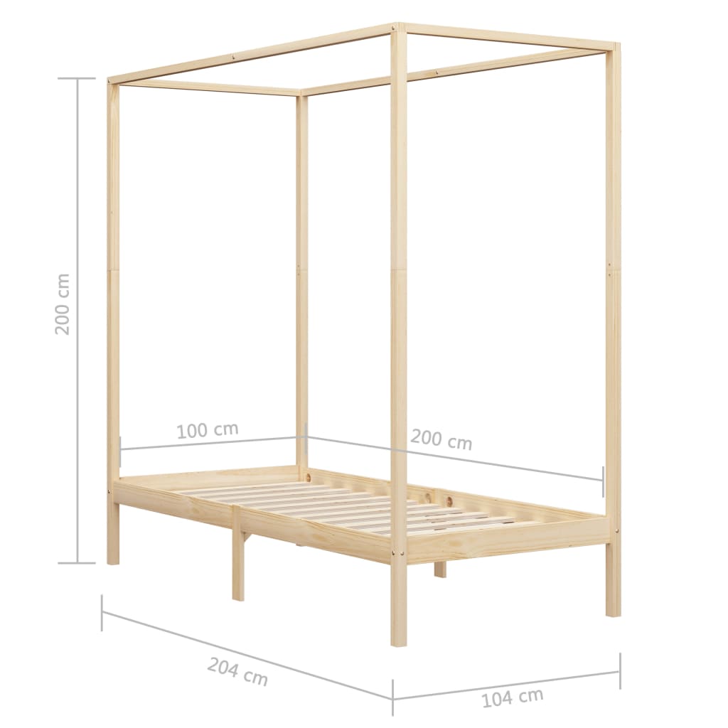 Solid Wood Canopy Bed Frame Pine 100 x 200 cm