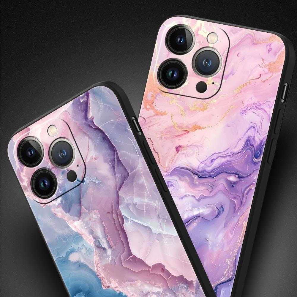 Phone Case For iPhone 16 15 14 13 12 11 Pro Max XS X XR SE 7 8 Plus Soft Silicone Black Cover Funda Fashion Marble Pattern