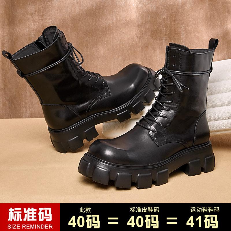 

Сверхлегкие мужские ботинки Zhongbang Martin на толстой подошве из коровьей кожи в британском стиле в стиле ретро, короткие кожаные ботинки средней длины, ботинки в стиле локомотива 44 чёрный