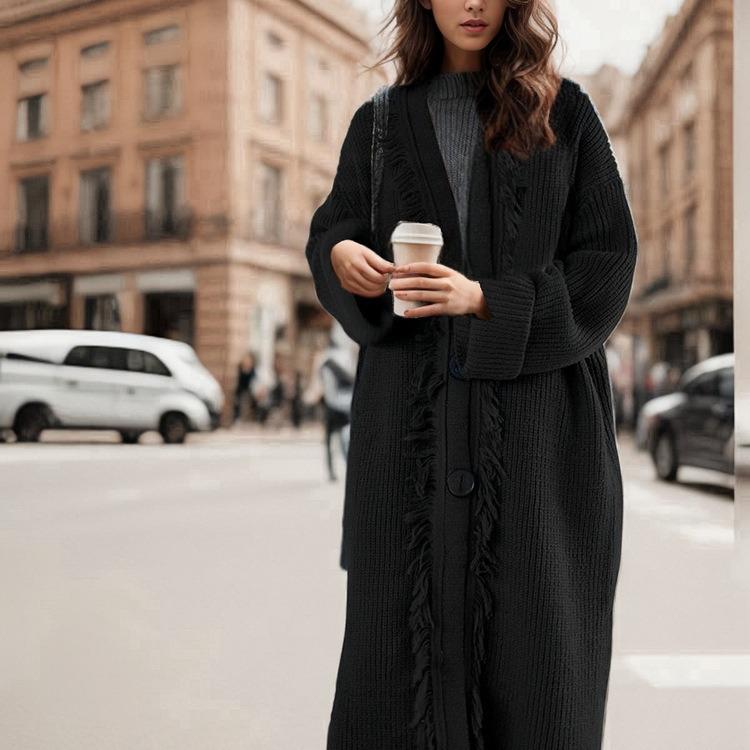 2025 Autumn/Winter European & American Women's Fashion Tassel Knit Cardigan Sweater