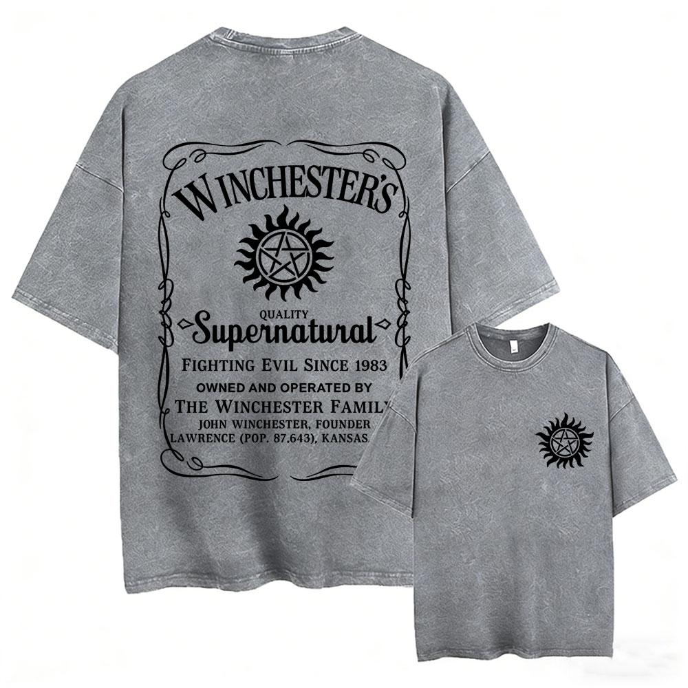 Hot Sale Supernatural Vintage Washed T-shirt Men Women Casual Retro Cotton T Shirts Unisex Casual Oversized T-shirts Streetwear