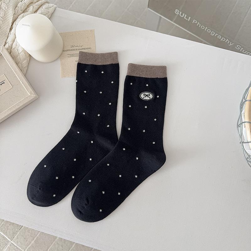 Boneless Polka Dot Socks Cotton Socks White Medium Tube Socks Autumn Tide Cute Embroidered Bow Stockings