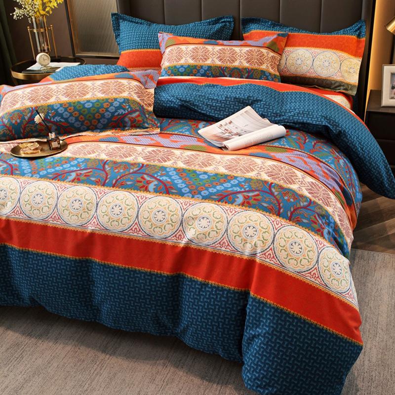 Set din patru piese din bumbac îngroșat și abradat, husă de pilota cu imprimeu, din bumbac pur, de lux, ușoară, cu abraziune, set de cearșaf de pat 4 piese