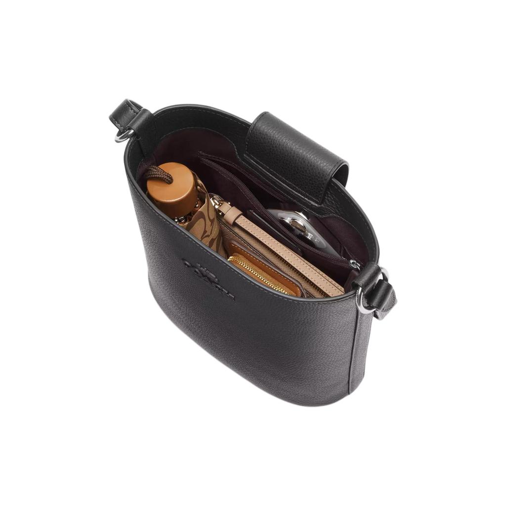 New COACH Pebbled Leather Bucket Bags Crossbody Bag, Shoulder Bag Trumpets Women's Silver & Black CR153-SVBK