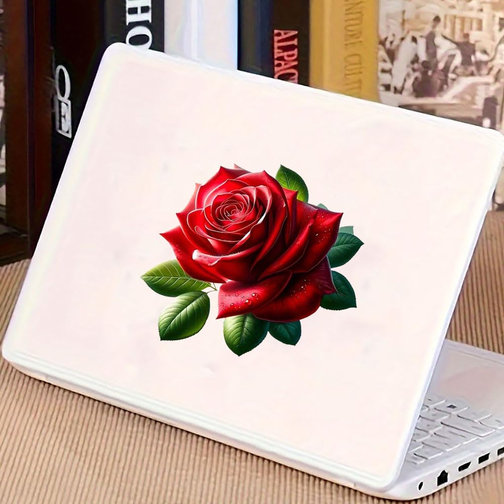 2 Realistic Red Rose Pack Vinyl Decal Stickers, Covered with Waterproof Poly Beer for Cars, Laptops and Smooth Surfaces
