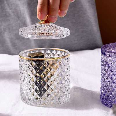 Light Luxury Glass Candy Jar with Lid Colorful Candy Storage Bottle Retro Candy Nut Storage Container Tabletop Craft Decoration