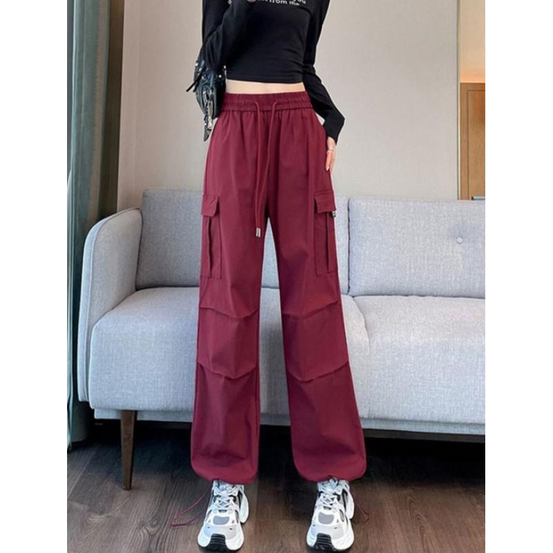 Women's Summer Lightweight High-Waisted Straight-Leg Drapey Cuffed Pants: Retro Workwear-Style Casual Loose-Fit Quick-Dry Pants