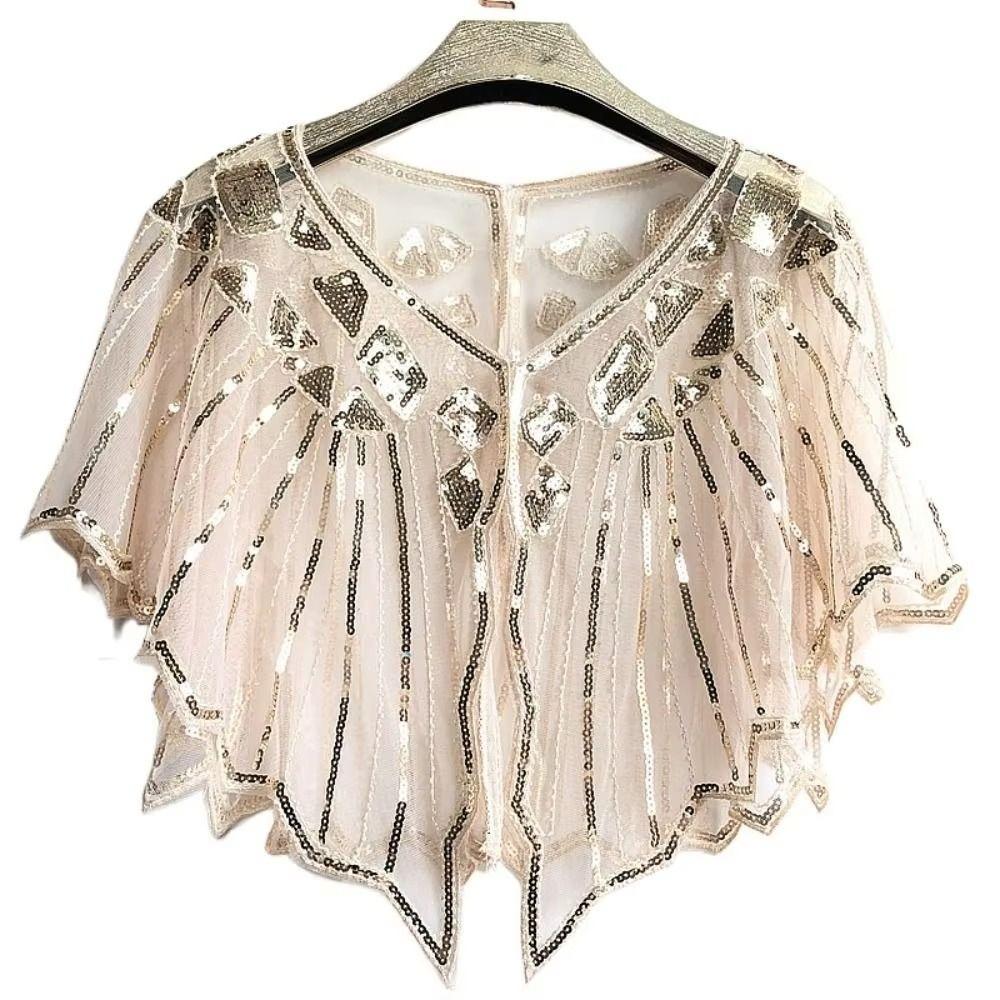 Beaded Decoration Women's Sequins Shawl Vintage Flapper Party Shawl Elegant Evening Cape Ladies