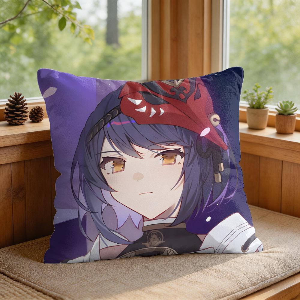 Kujo Sara Genshin Impact Cushion Cover Square Short Plush Pillow Case Living Room Sofa Home Decor Funda X