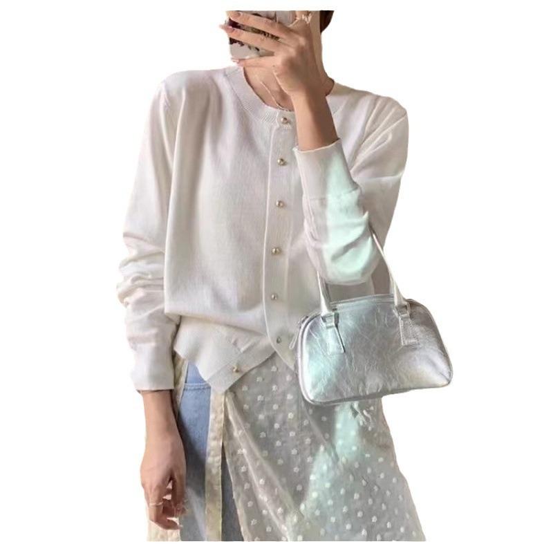 Spring and autumn new top jacket age-reducing candy-colored sweater long-sleeved crew neck women's knitted cardigan