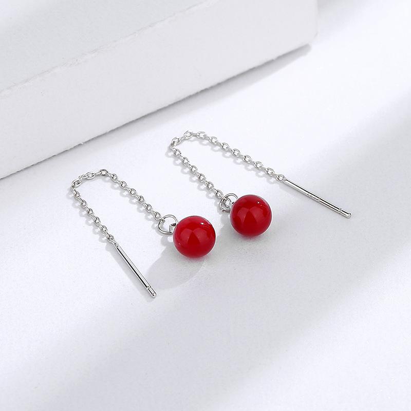 

Retro Red Spherical Long Tassel Earrings for Women Girl Elegance Geometry Dangle Earring Engagement Wedding Jewelry Gift