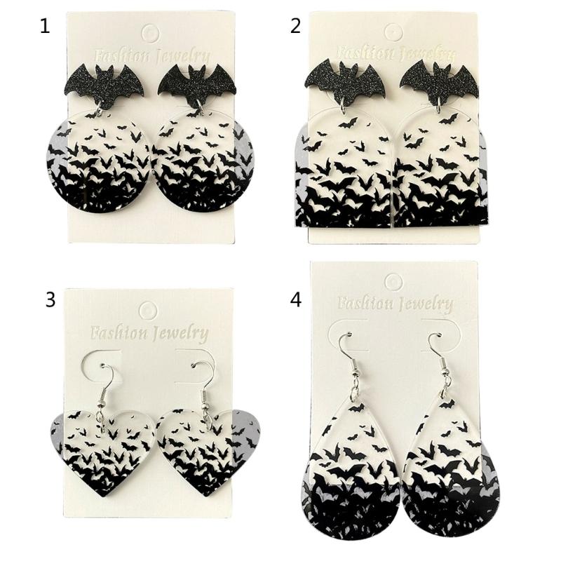 Acrylic Clear Ear Studs Halloween Bat Charm Earrings Stylish Party Gift Gothic Ear Rings Ear Jewelry for Horror Festival