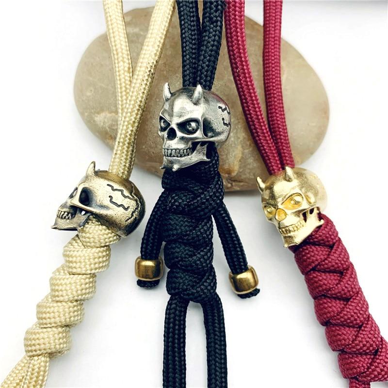Pure Copper Devil Skeleton Knife Bead Lanyard Pendant Vintage Brass DIY Bracelet Keychain Accessories Umbrella Rope Bead Hanging