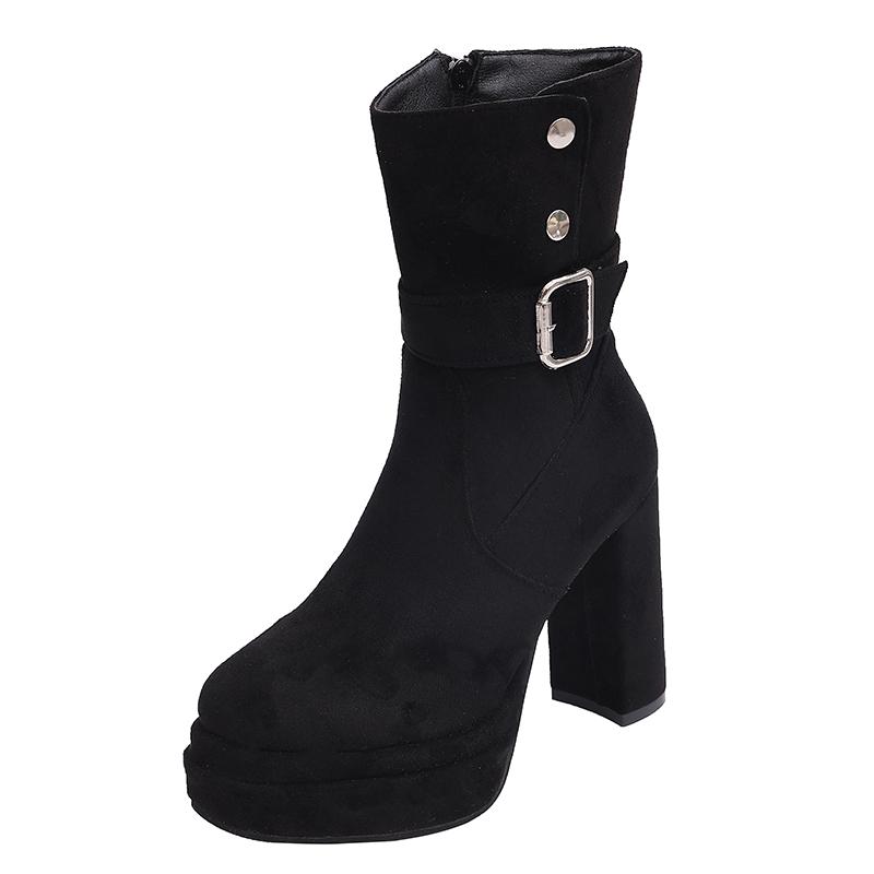 Fashion Niche Retro Block-heeled High-heeled Shoes for Women 2025 New Summer Versatile, Thin and Heightened Small Mid-leg Boots