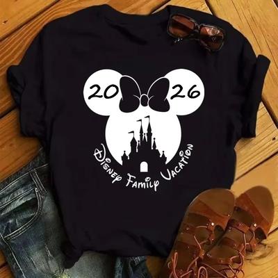 2026 Disney Trip Printed Tshirt Summer Female Casual Clothing Short Sleeve White Tops Tees Kawaii Cartoon Graphic T Shirt Tops