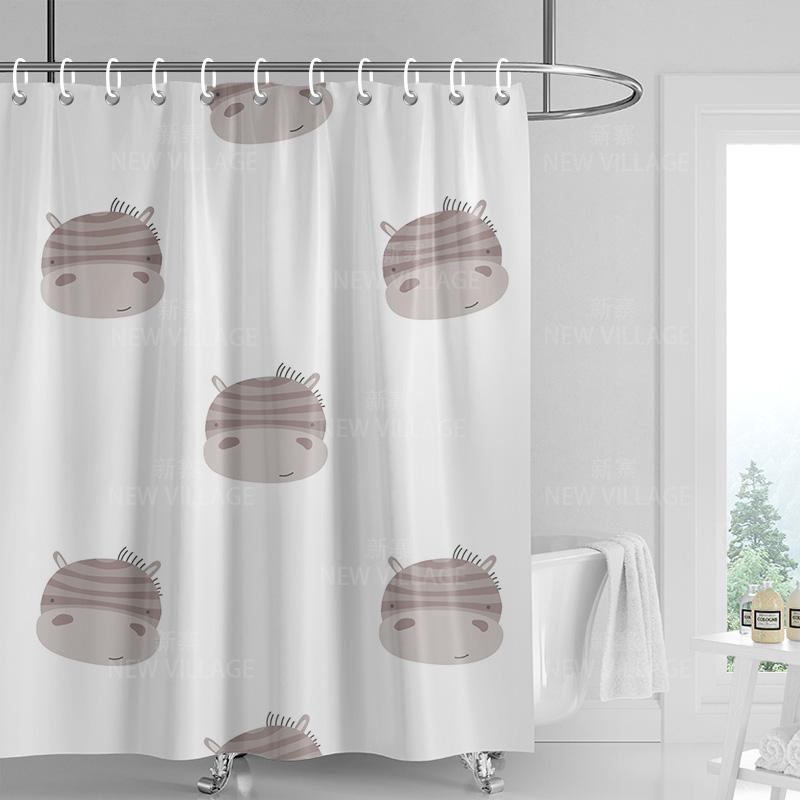 Home Shower Curtains Bathroom Decora Waterproof Fabric Non-slip Bathmat Water Absorption Curtain Modern Nordic Simple Animal