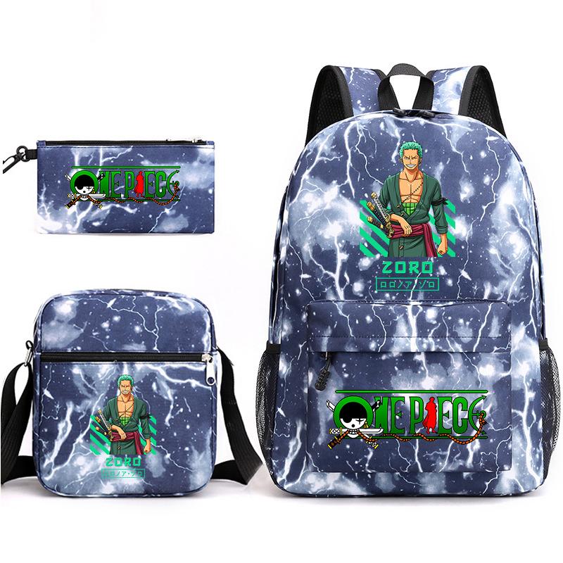 One Piece Zoro Print Student Backpack Set Casual Daypack with Shoulder Bag Pencil Case for Kids Teens School Supplies