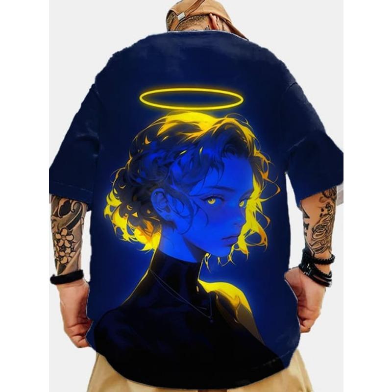 Pár nosí 3D trendy pouliční styl nadměrné velikosti anime styl tisku hip-hop cool pánské a dámské tričko léto ležérní krátký rukáv