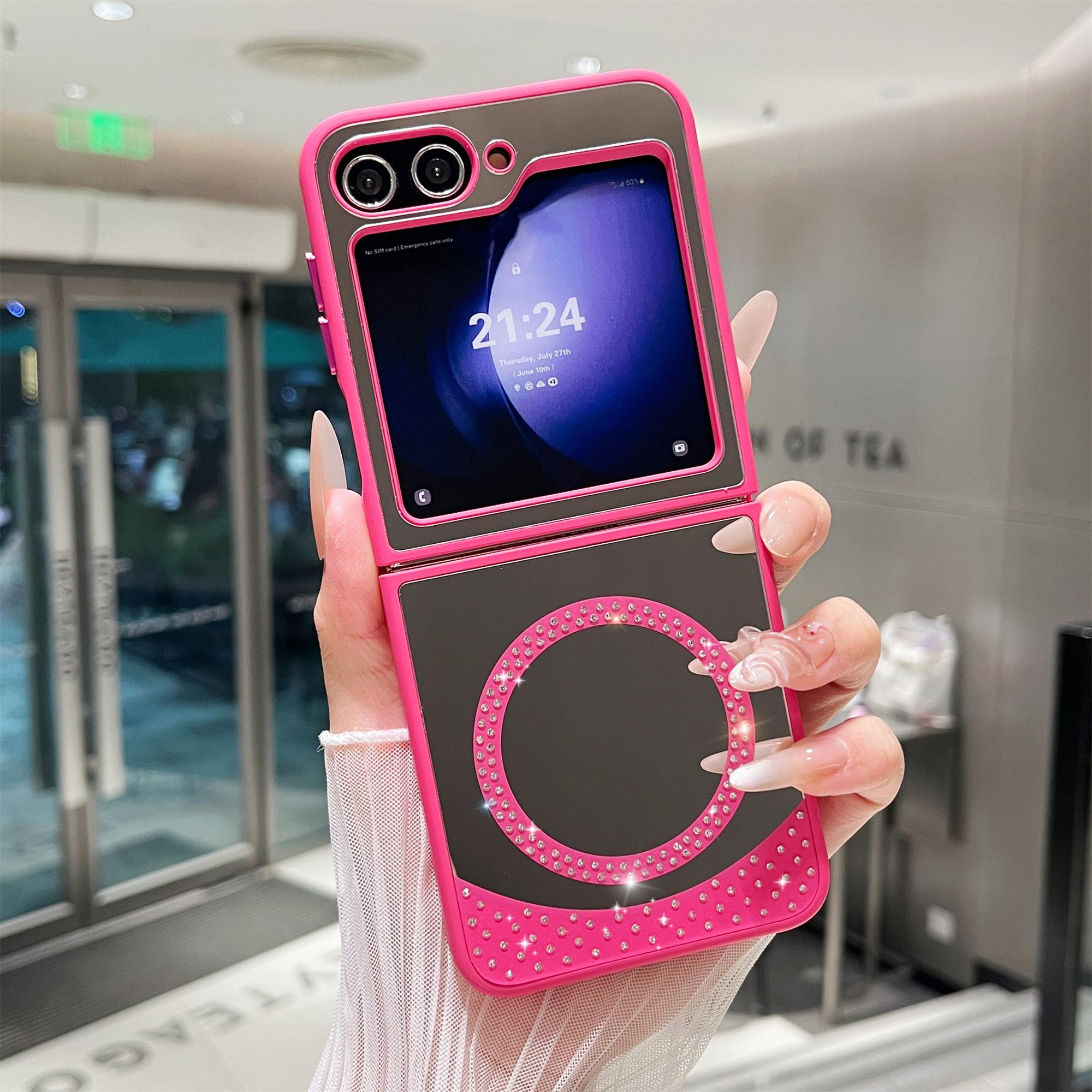 

For Samsung Galaxy Z Flip6 5G Magnetic Case Mirror Surface TPU+PC Shockproof Phone Cover Rose
