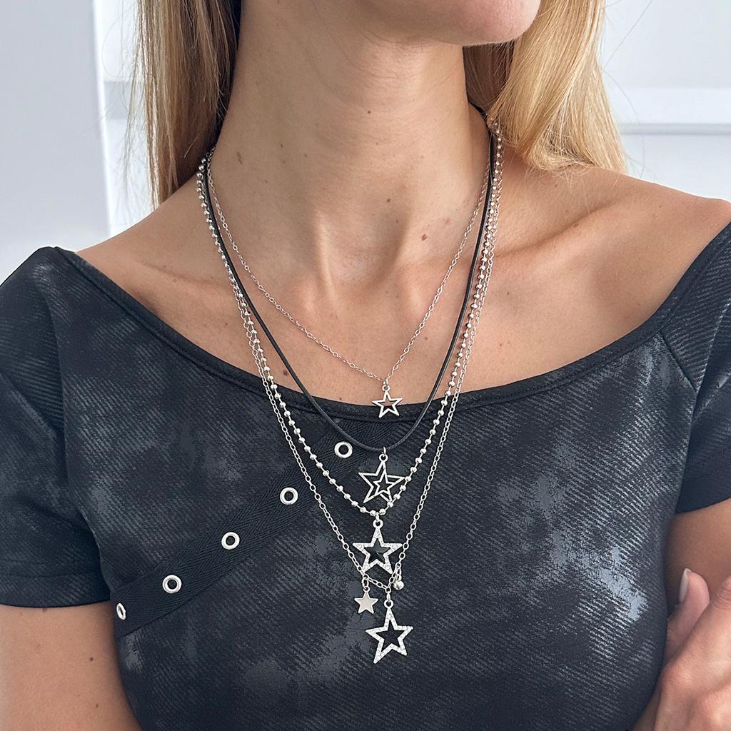 Fashion New Style Sexy Star Pendant Necklace with Rhinestones - Stylish Starburst Lockbone Chain for Fashion - conscious Girls and Women