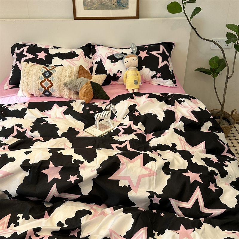 Candy House Cute Girl Heart Washed Cotton Four-piece Dormitory Single Quilt Set Three-piece Sheet Set