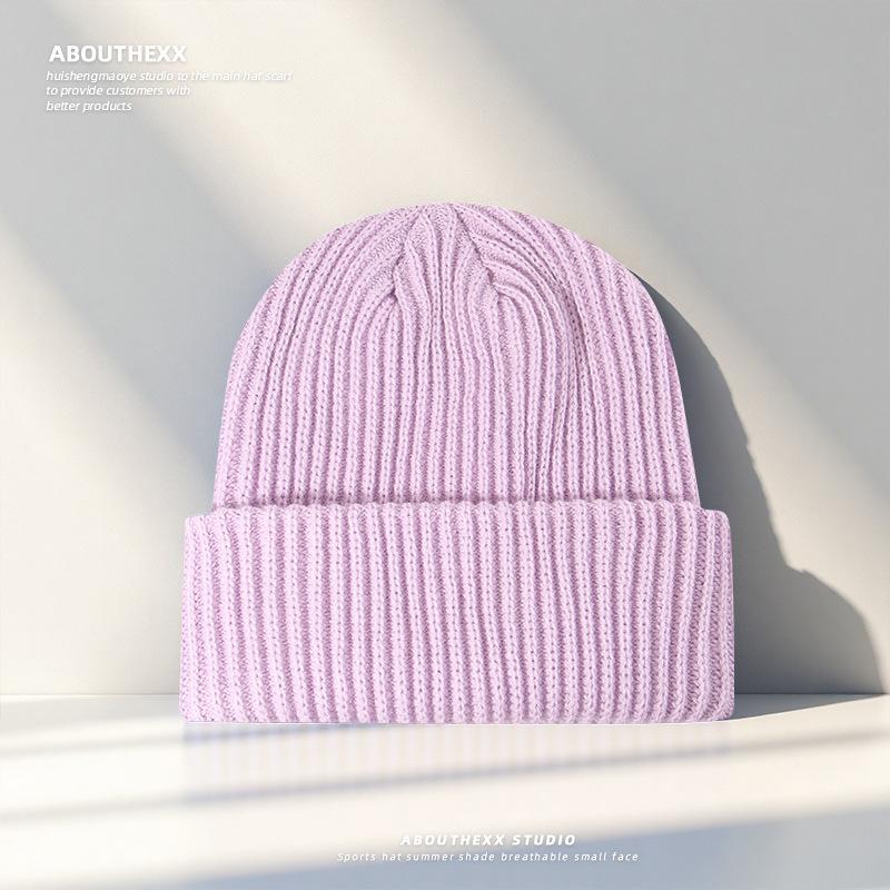 Hat Women's Autumn and Winter Fashion Solid Color Loose Knitted Hat Men's Thickened Woolen Hat Winter Warm Ear Protection Cold Hat