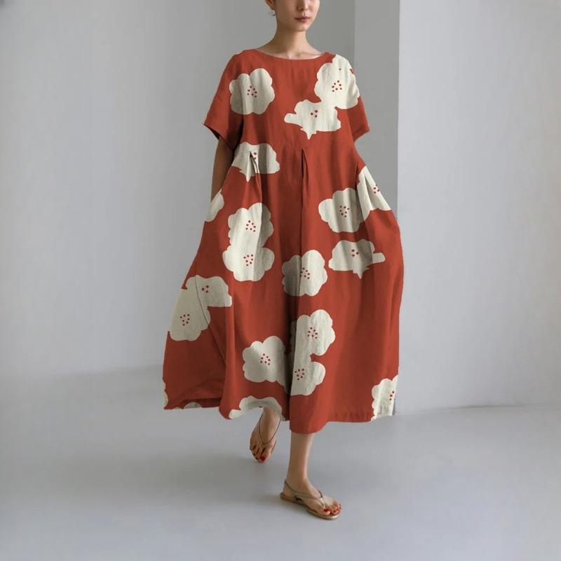 IHUASU 3D Lingering Hemp Crafted Short Sleeve Women's Dresses
