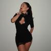 Elegant Black Lace Dress Women Sexy Hollow Out Bodycon Mini Dress Party Club Slim Short Sleeve Dress 2026 Spring Evening Dress Vestidos