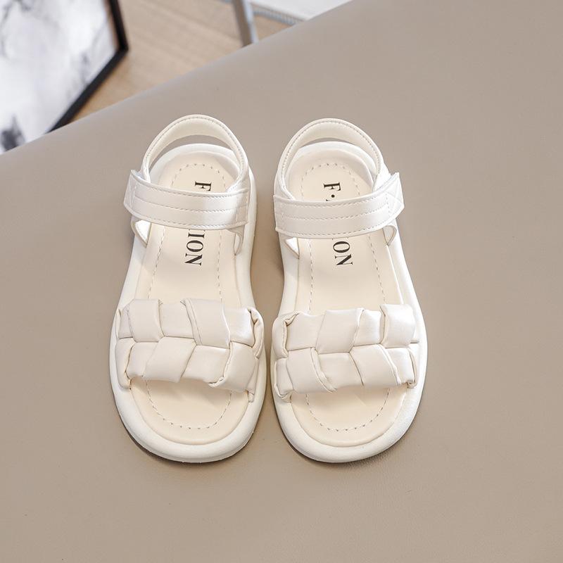 

Сандалии для девочек, летняя мода, однотонные детские сандалии с открытым носком, пляжная обувь, милая детская обувь принцессы на плоской подошве, популярная 24 бежевый