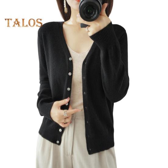 Frühlings-/Sommer-Strickjacke mit V-Ausschnitt, langen Ärmeln, gerippte Bündchen, Pullover, einfarbig, einreihig, dehnbare Strickmode