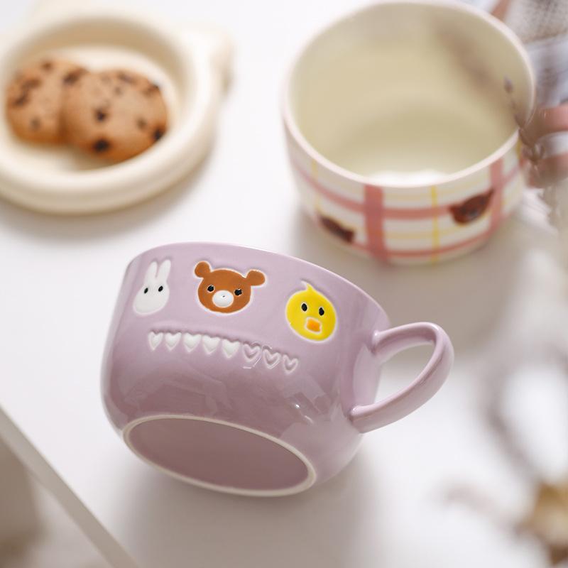 ins wind with lid bear mug, large capacity ceramic water cup gift children's breakfast milk cup