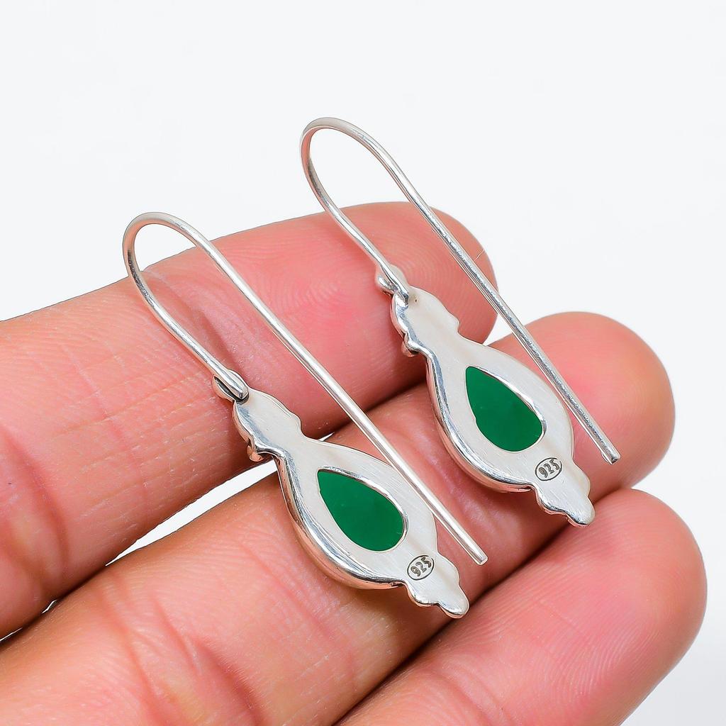 Emerald Gemstone Handmade Solid 925 Solid Sterling Silver Jewelry Anniversary Earrings For Her