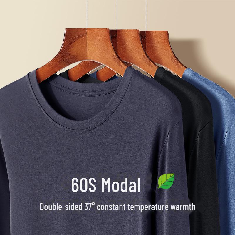 Men's Lenzing Modal Seamless Thermal Underwear Set for Autumn/Winter - Double-Sided, Round Neck, Homewear.