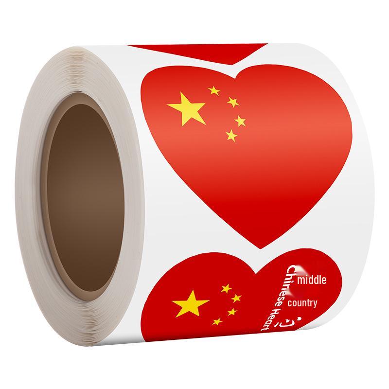 Patriotic Heart Stickers: 350 Self-Adhesive Five-Star Red Flag Stickers for National Day Events