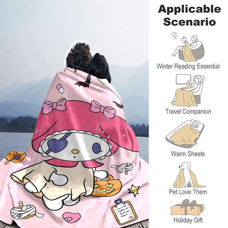 1pc My Melody Halloween Adventure Blanket, Seasonal Home Decorative Throw for All Seasons, Living Room, Travel, Camping, Car Blankets, Beach, Office N