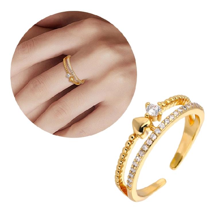 Elegant Adjustable Copper Heart Rings With Stones Portable Jewelry Gift for Her