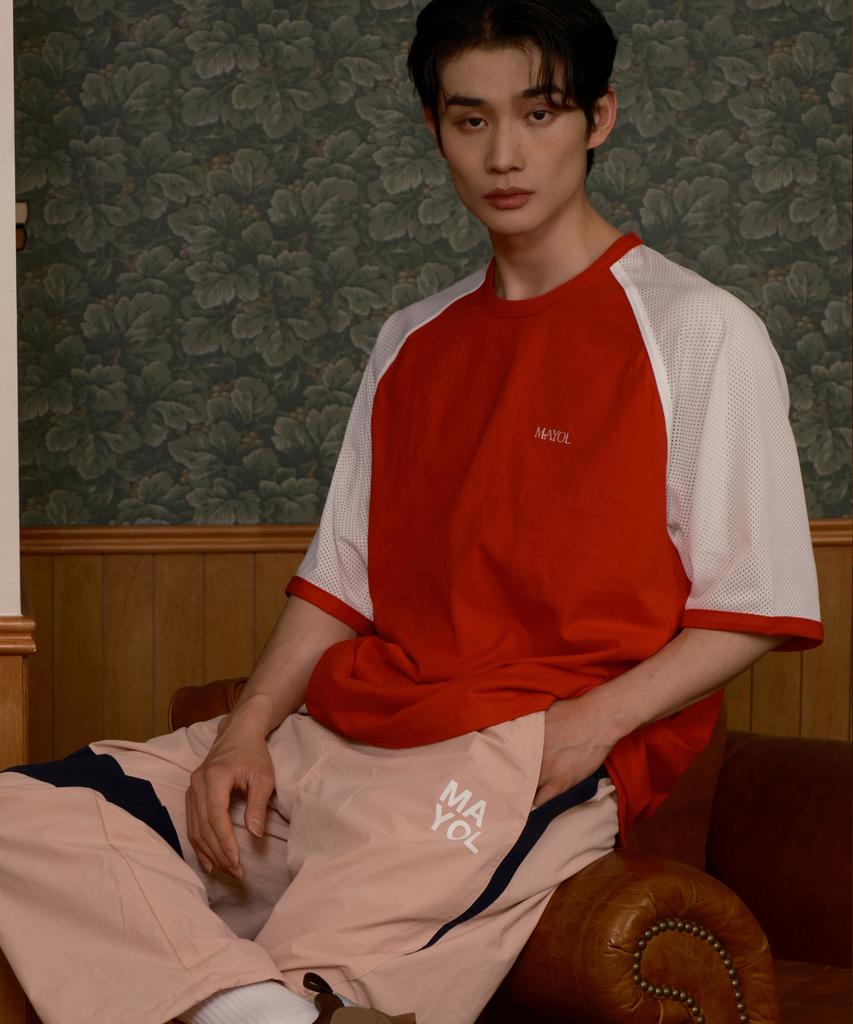 MAYOL Raglan Logo Mesh Short Sleeve T-Shirt_Red